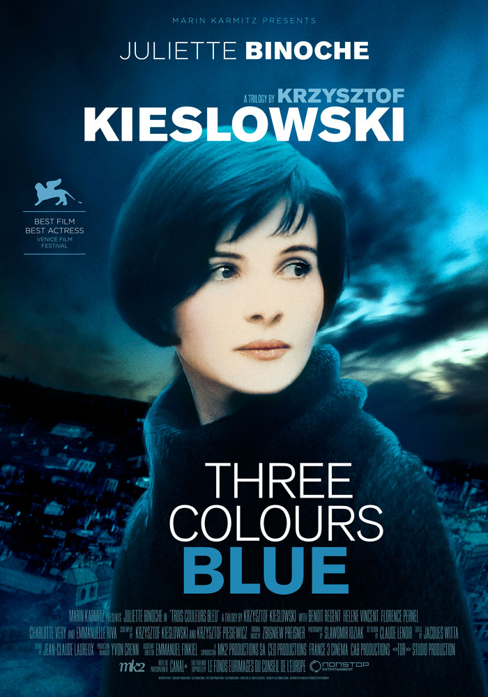 Three Colours Blue (1993) Krzysztof Kieslowski, movie poster, English