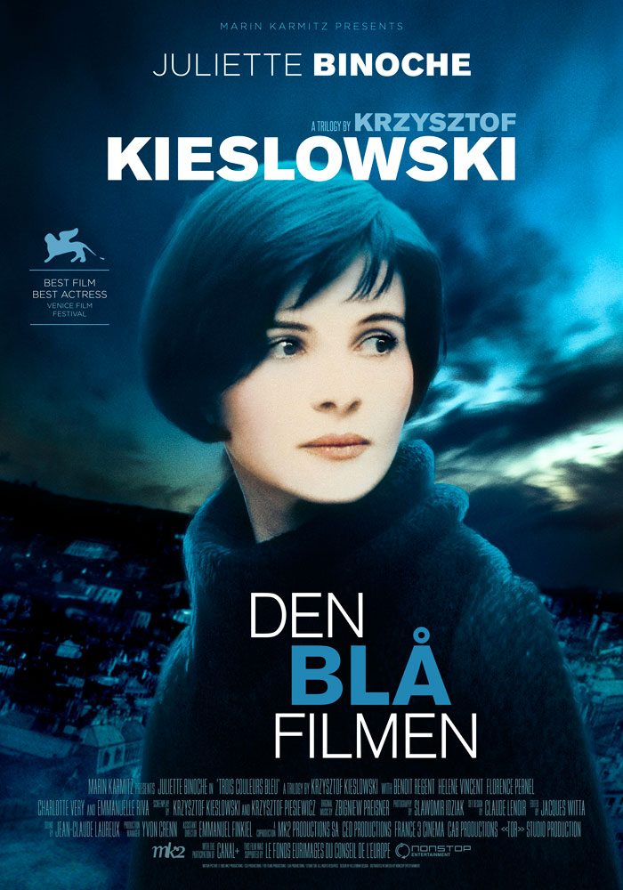Three Colours Blue (1993) Krzysztof Kieslowski, movie poster, Swedish